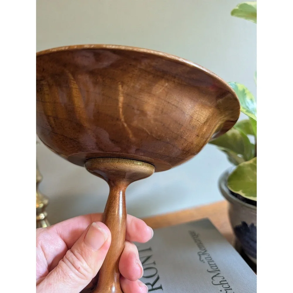 Vintage MCM Hand Turned Myrtlewood‎ Pedestal Bowl Dish Mid Oregon Decor Rustic
